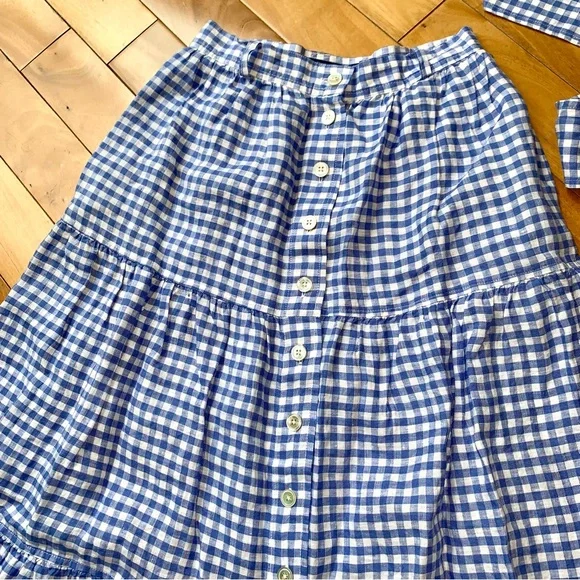 NEW POLO Ralph Lauren Blue Gingham Linen Skirt Tiered - Picture 7 of 13